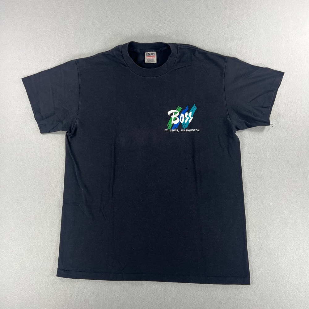 Vintage 90s Oneita Black B.O.S.S Washington Military Single Stitch Mens Size L